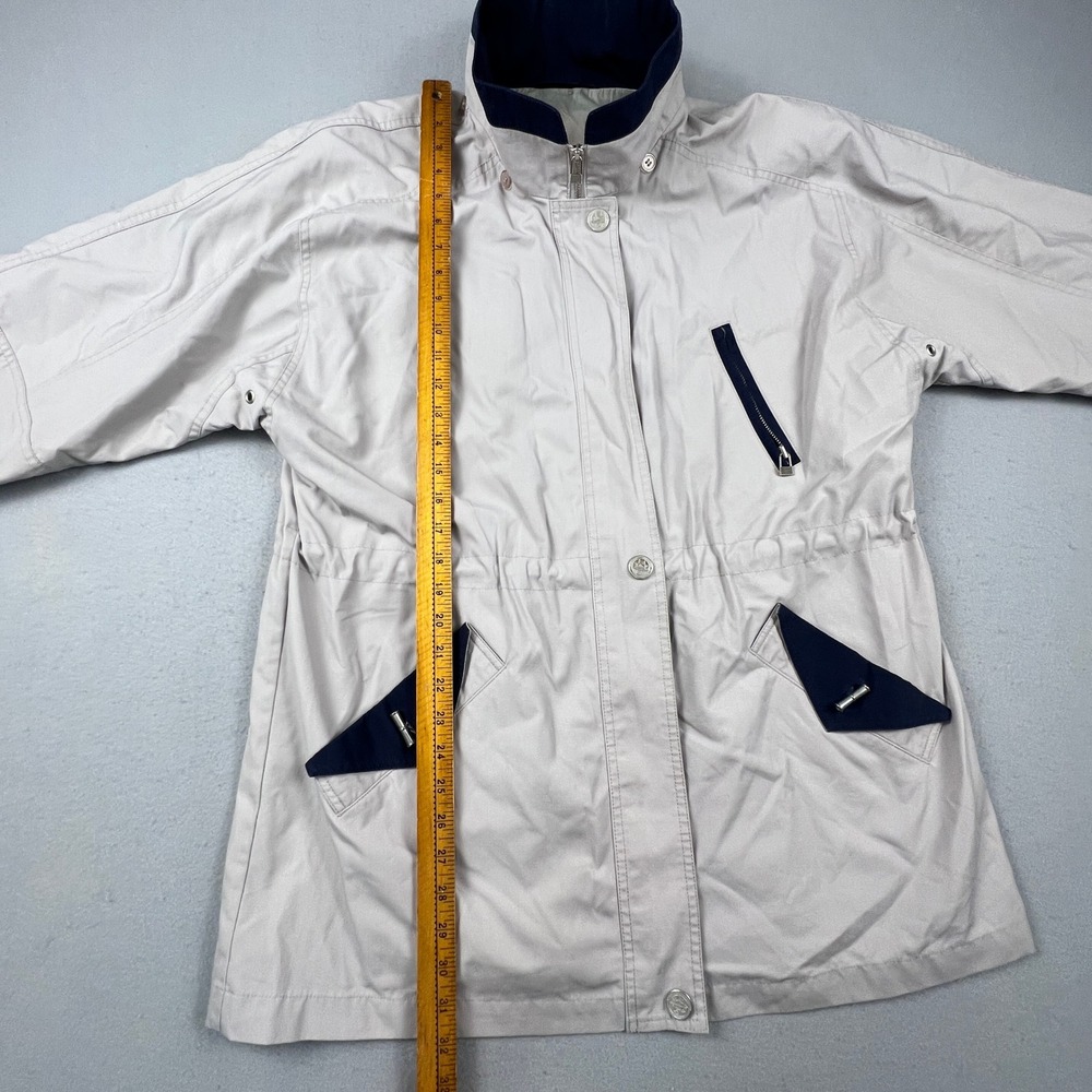 CS Essentials Parka Jacket Womens Large Tan Navy Vintage Zip Up Utility Coat - Picture 14 of 16